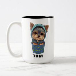 Cute Puppy in a Pocket Two-Tone Coffee Mug Tweekleurige Koffiemok