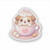 Cute Puppy in Coffee Cup Kawaii Sticker (Devant)