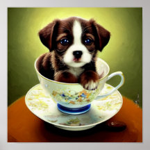 Cute Puppy in een Poster Teacup