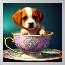 Cute Puppy in een Poster Teacup