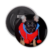Cute Puppy in Red Wool Sweater Button Flesopener (Voorkant)