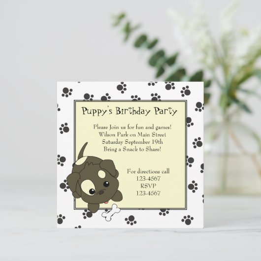 Cute Puppy met Bone Kaart (Staand voorkant)