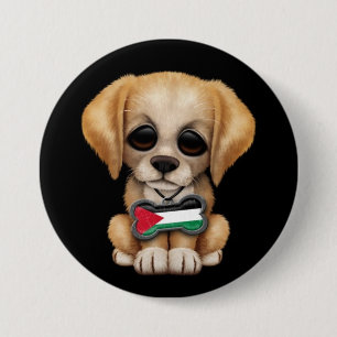 Cute Puppy met Label van de Palestijnse Vlag Dog, Ronde Button 7,6 Cm