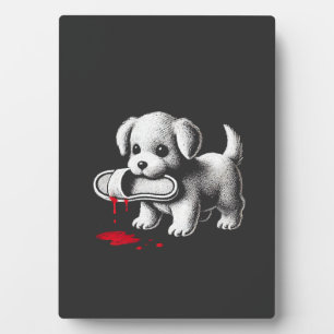 Cute Puppy met Pantoffel Shirt Donkere Humor Hond Fotoplaat