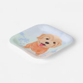 Cute Puppy met Waterverf Splash Boy Baby shower Papieren Bordje (Gebogen)