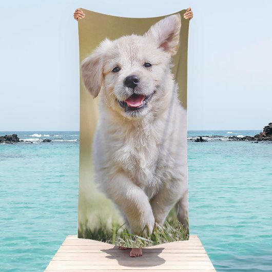 Cute Puppy Personalized Photo Dog Strandlaken