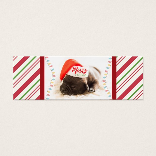 Cute Puppy Pug in een Rode Kerstmis Mini Visitekaartjes (Voorkant)
