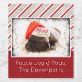 Cute Puppy Pug in een Rode Kerstmis Wijn Etiket (Enkel label)
