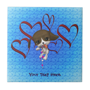 Cute Puppy Red Hearts Tile Trivet Tegeltje