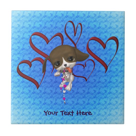 Cute Puppy Red Hearts Tile Trivet Tegeltje (Voorkant)