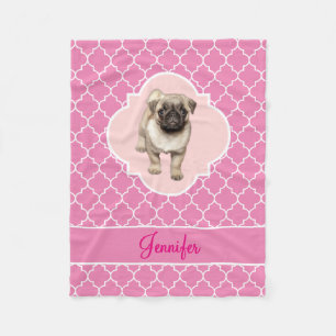 Cute Puppy Roze Quatrefoil met naam Fleece Deken