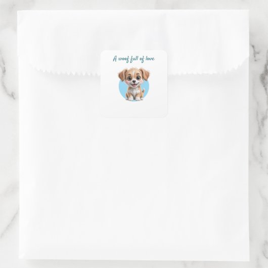 Cute Puppy Square Stickers with Custom Text (Tas)