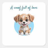 Cute Puppy Square Stickers with Custom Text (Voorkant)