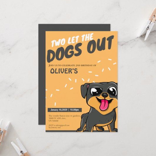 Cute Puppy thème 2ème anniversaire invitation (Devant/Arrière en situation)