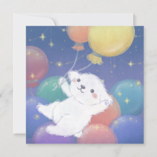 Cute Puppy with Balloons & Stars Kaart