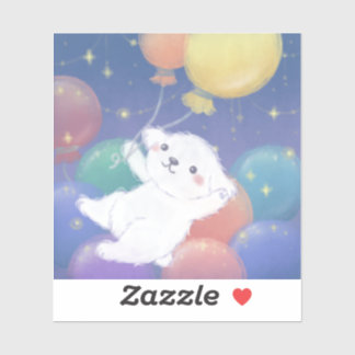 Cute Puppy with Balloons & Stars Sticker