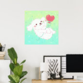 Cute Puppy with Heart Balloon Poster (Thuiskantoor)