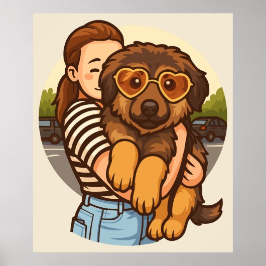 Cute Puppy with Heart Sunglasses Poster (Voorkant)