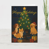 Cute Pups around the Tree Custom Christmas Card Kaart (Voorkant)