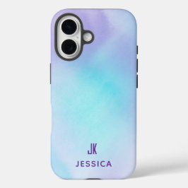 Cute Purple Blue Ombre Personalized Name iPhone 16 Hoesje
