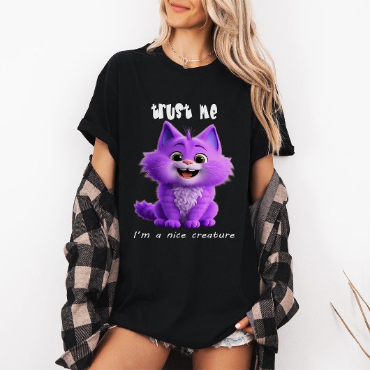 Cute Purple Cat | Trust Me I'm a Nice Creature T-shirt