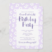 Cute Purple Daisy Pattern 1st Birthday Party Kaart (Voorkant / Achterkant)