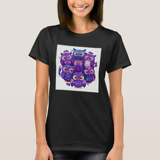 Cute Purple Owls Illustration Minimal Unique Big E T-shirt (Voorkant)