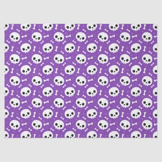 Cute Purple Skull & Bones Halloween Pattern Tissuepapier (Voorkant)