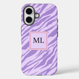 Cute Purple Zebra Pattern Personalized Initial iPhone 16 Hoesje