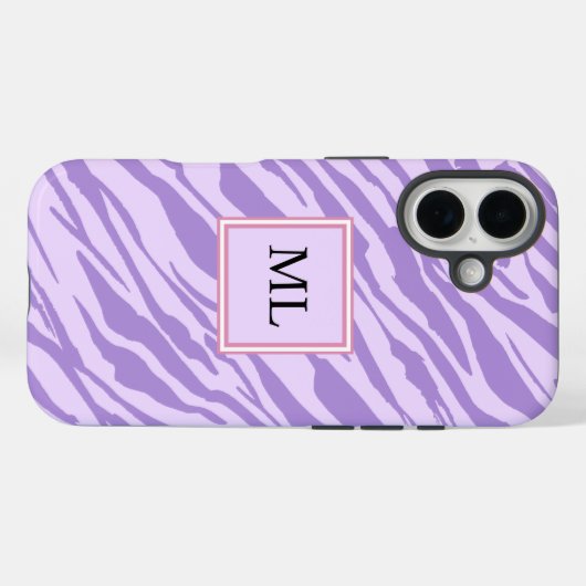 Cute Purple Zebra Pattern Personalized Initial Case-Mate iPhone Case (Achterkant (horizontaal))
