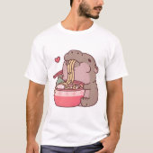 Cute Pygmy Hippo Slurping On Ramen Noodles  T-shirt (Voorkant)