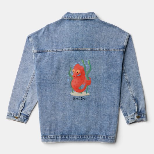 Cute pygmy seahorse cartoon denim jacket (Achterkant)