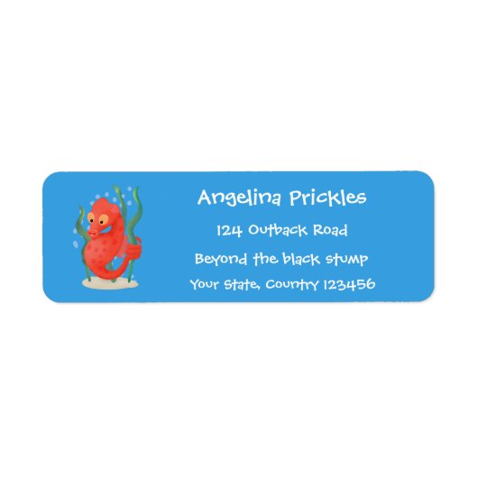 Cute pygmy seahorse cartoon etiket (Voorkant)