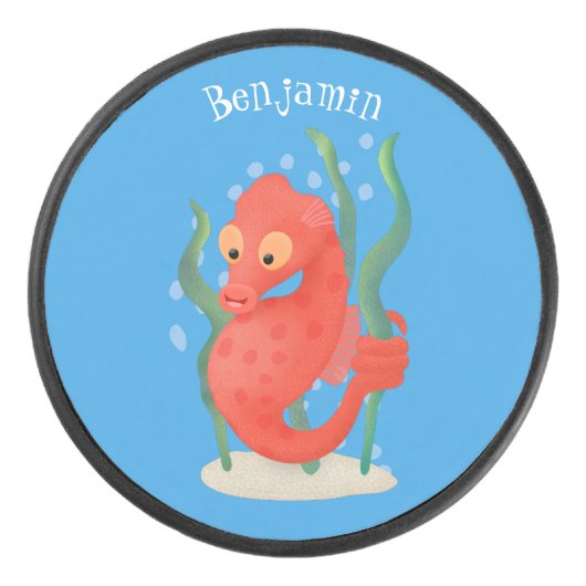 Cute pygmy seahorse cartoon hockey puck (Voorkant)