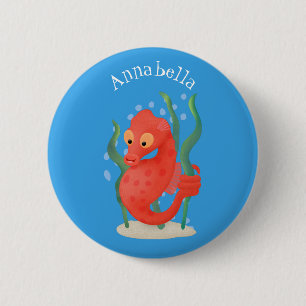 Cute pygmy seahorse cartoon ronde button 5,7 cm