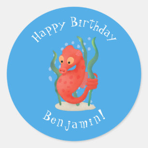 Cute pygmy seahorse cartoon ronde sticker