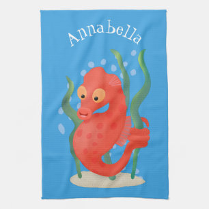 Cute pygmy seahorse cartoon theedoek