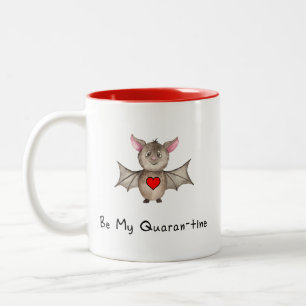 Cute Quarantine Valentijn Pandemic Waterverf Bat. Tweekleurige Koffiemok