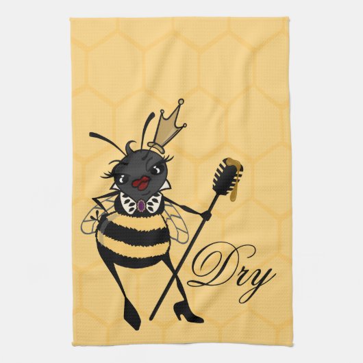 CUTE QUEEN BEE HONEYCOMB KITCHEN TOWEL THEEDOEK (Verticaal)