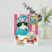 Cute Queen Elizabeth Cat Mouse Tea briefkaart (Staand voorkant)
