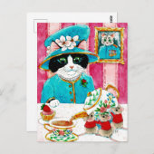 Cute Queen Elizabeth Cat Mouse Tea briefkaart (Voorkant / Achterkant)
