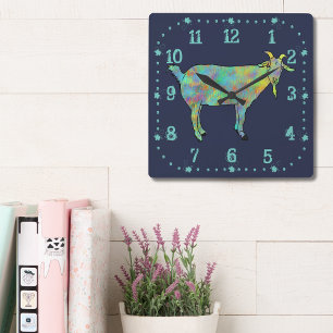 Cute Quirky Goat Colorful Funny Funky Animal Art Vierkante Klok