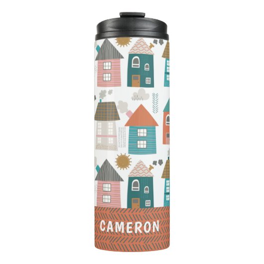 Cute Quirky Houses Personalized Thermosbeker (Voorkant)