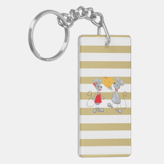 Cute Quirky Whimsical Mouses-Stripes Sleutelhanger (Voorkant Links)