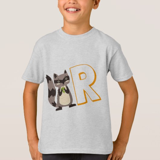 Cute R voor Raccoon - Kinder Engels ABCD Alphabet T-shirt (Voorkant)
