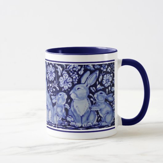 Cute Rabat Famille Bleu Blanc Delft Dedham Mug (Droite)