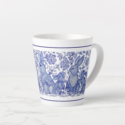Cute Rabat Famille Bleu Blanc Delft Dedham Mug (Angle droit)