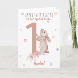 Cute Rabbit 1st Birthday Kaart for Niece