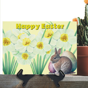 Cute Rabbit Aquarelle blanche Daffodil Fleurs