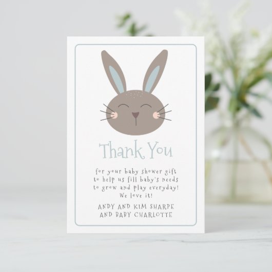 Cute Rabbit Baby shower Bedankt (Staand voorkant)